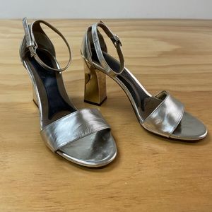 Marni silver leather strap mirrored block heel with ankle strap • size: 39